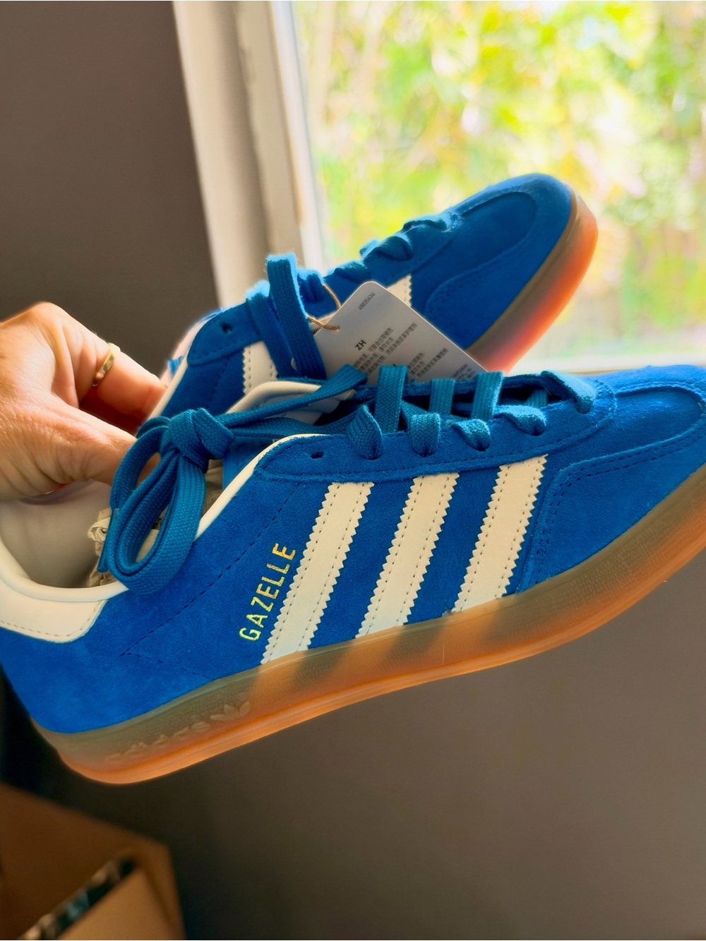adidas Gazelle Sneakers in Bluebird with White Stripes and Gum Sole